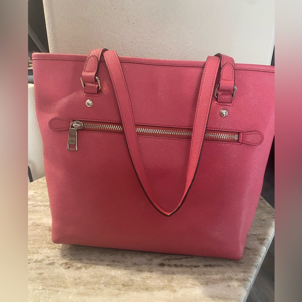 Coach Pink Saffiano Leather Tote Bag - Picture 2 of 7